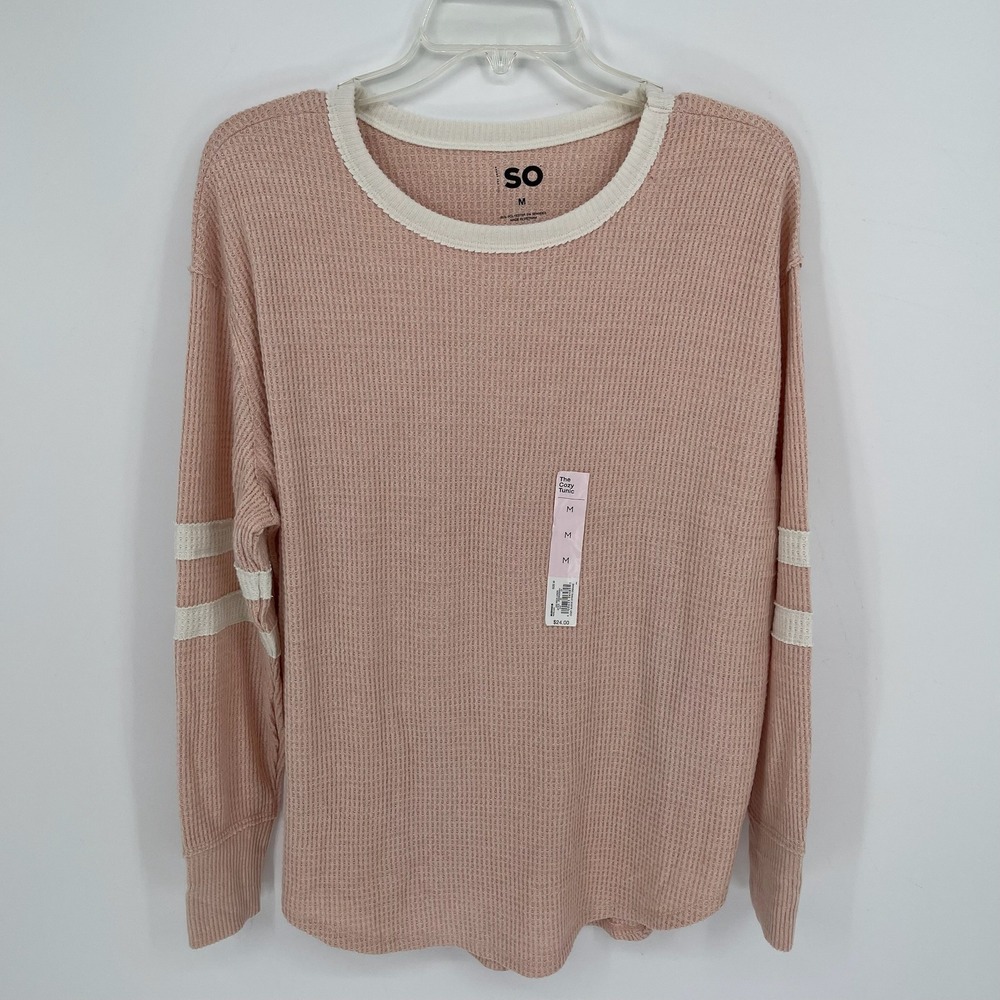 SO NWT Women's Pink Waffle Knit Varsity Stripe Cozy Tunic Size M